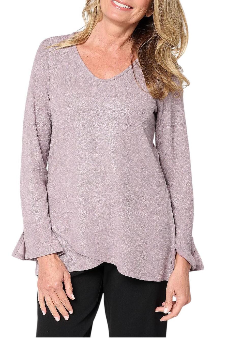Susan Graver Women's Metallic Knit Top with Ruffle Sleeves Taupe - Plus